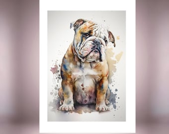 English Bulldog Greeting Card – Cute Bulldog Illustration ,Birthday, Thank You, Thinking of You – Animal Art Card