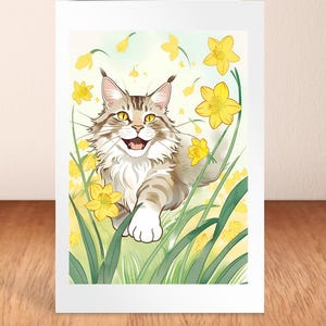 Maine Coon Cat verjaardagskaart, Main Coon-tulpen, Maine Coon Lover-bedankkaart, kaart voor kattenliefhebber, tante, nichtje