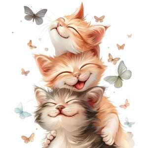 Three Kittens Card – Cute Cat Card for Birthday, Thank You, or Just Because – Adorable Kitty Illustration image 4