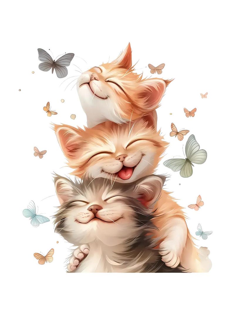 Three Kittens Card – Cute Cat Card for Birthday, Thank You, or Just Because – Adorable Kitty Illustration image 4