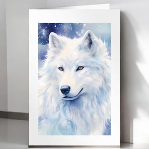 Biglietto d'auguri con Lupo Bianco, Biglietto d'auguri con Lupo Invernale, Amanti del Lupo, Biglietto d'auguri con Lupo, Bellezza della Fauna Selvatica