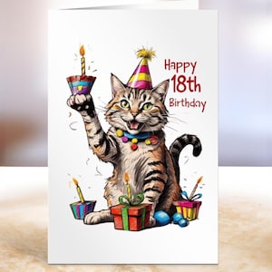 Biglietto di auguri per il 18° compleanno per gli amanti dei gatti - Carini auguri per il diciottesimo compleanno per ragazzi e ragazze, biglietto di auguri per celebrare un traguardo importante
