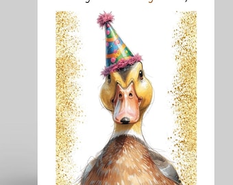 Duck Birthday Card – Funny Duck Pun Card, Animal Birthday Card, Watercolour Duck Illustration