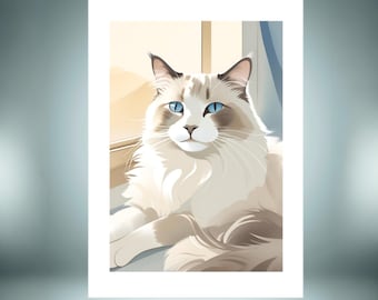 Carte de chat Ragdoll, carte d'anniversaire avec un chat de poupée de chiffon, anniversaire d'amant de chat, carte vierge A5 de Ragdoll
