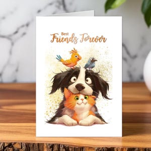 Entzückende Hunde- und Katzenkarte für eine beste Freundin, Freunde für immer Geburtstagskarte für eine besondere Dame, lustige Tierkarte