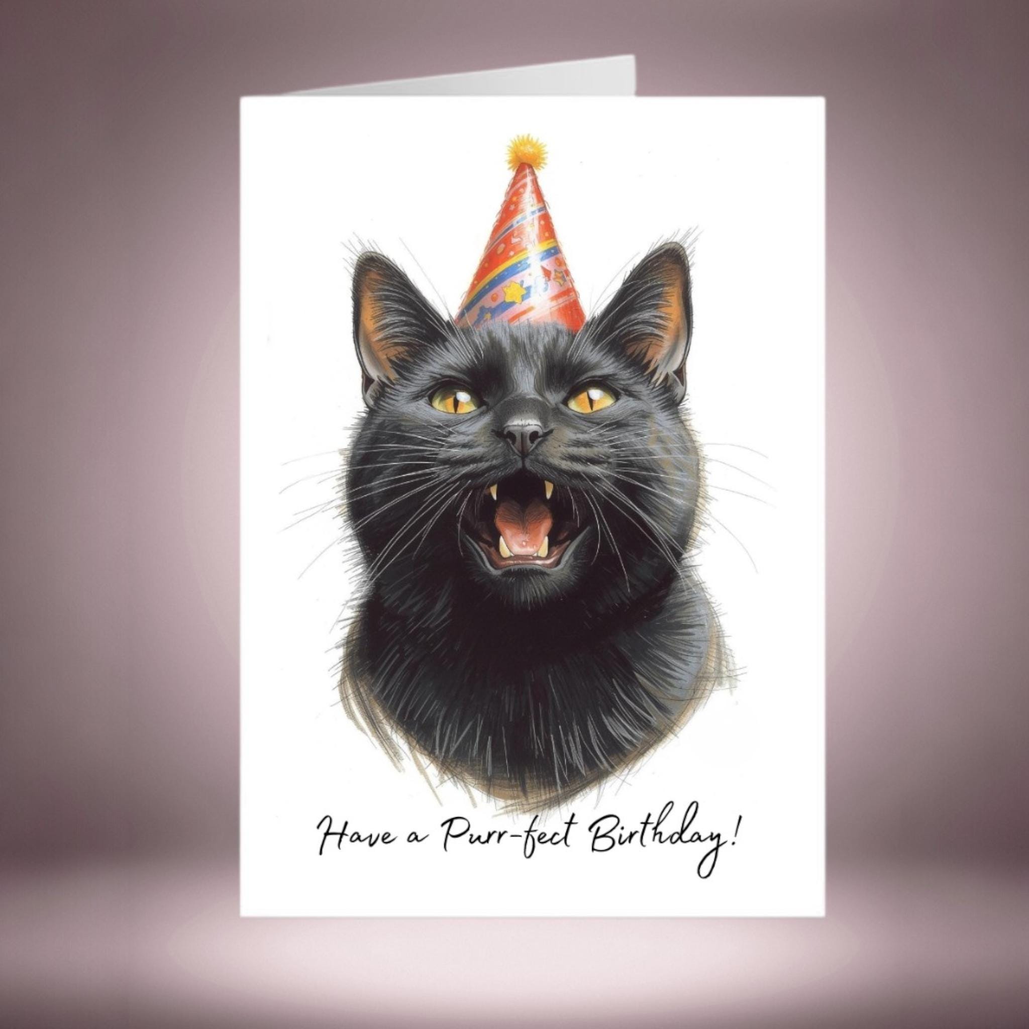 Black Cat Birthday Card - Cute Cat Lover Card With Party Hat - Birthday ...