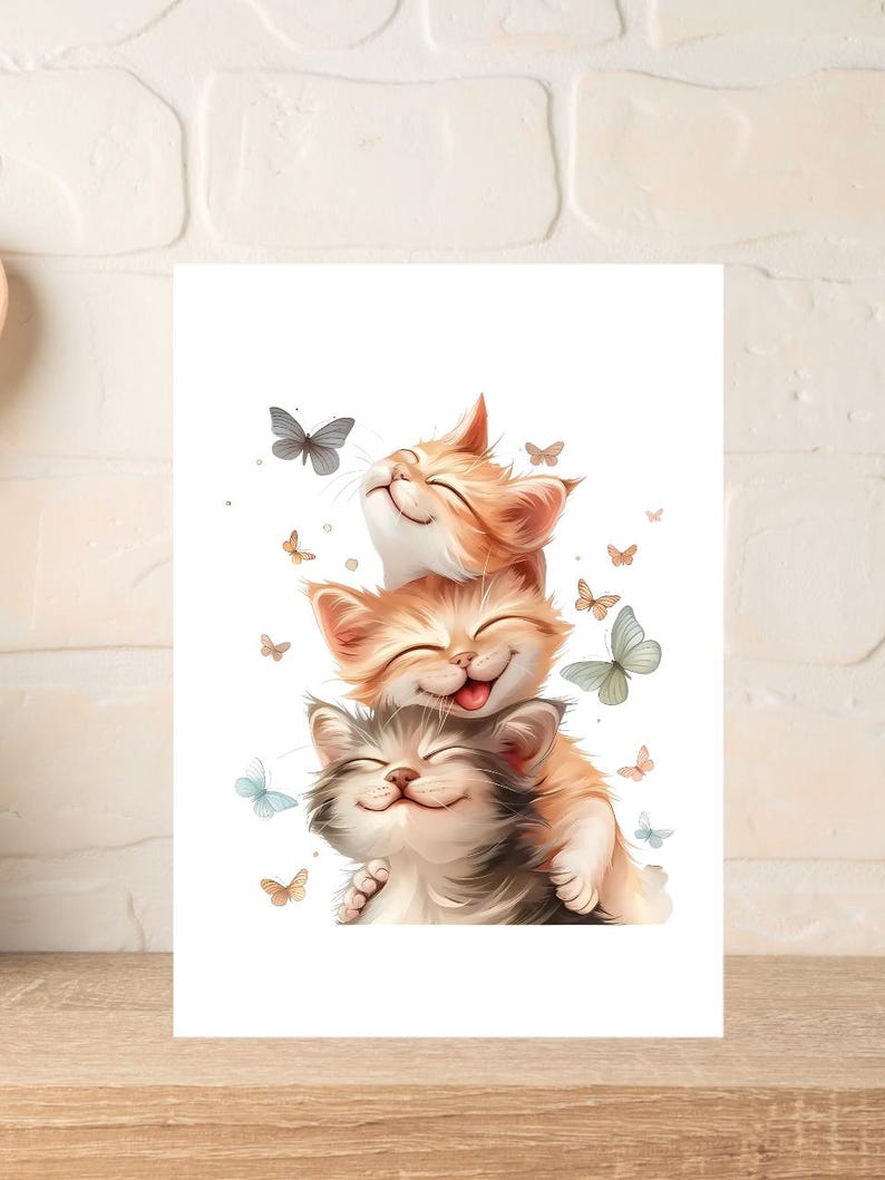Three Kittens Card – Cute Cat Card for Birthday, Thank You, or Just Because – Adorable Kitty Illustration image 7