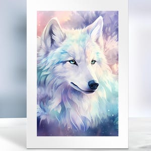 White Wolf Card, Winter Wolf Black Card, Wolf Lovers, Wolf Birthday Card, Wolf Blue background