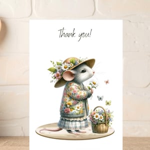 Danksagungskarte mit niedlicher kleiner Maus Illustration für Sie, Beste Freundin und Nachbar Danksagungskarte