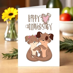 Biglietto di anniversario del cane, biglietto di buon anniversario, biglietto per festa del cane, biglietto di anniversario di matrimonio con due cani, amanti dei cani
