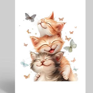 Three Kittens Card – Cute Cat Card for Birthday, Thank You, or Just Because – Adorable Kitty Illustration image 1