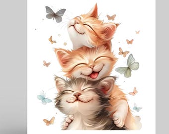 Three Kittens Card – Cute Cat Card for Birthday, Thank You, or Just Because – Adorable Kitty Illustration
