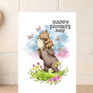 Vatertagskarte mit niedlicher Väterbär- und Jungtierillustration, Vatertagsgrußkarte von kleinem Kind