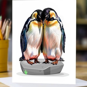 Graziosa carta di anniversario con pinguini, carta per amanti dei pinguini, buon anniversario a una coppia speciale, anniversario dei pinguini