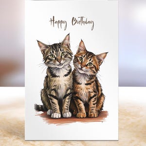 Carte de voeux de chat tigré, carte d'anniversaire de chat tigré, carte simple de chat, carte avec des chats tigrés, cadeau d'amoureux de tabby