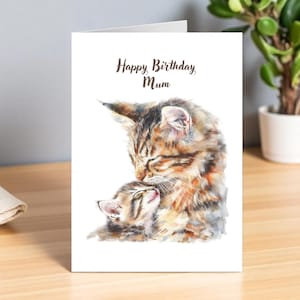 Carte d'anniversaire chat et chaton pour maman, carte de voeux joyeux anniversaire maman, cadeau pour amoureux des chats, carte vierge pour mère