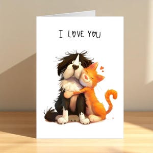 Cartão em branco para dizer eu te amo para aquela pessoa especial, cartão de felicitações para namorada, cartão de namorado com gato e cachorro fofos