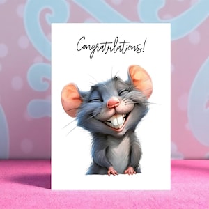 Gefeliciteerd kaart met afbeelding van schattige kleine rat, goed gedaan, wenskaart rattenliefhebber, kaart knaagdierliefhebber