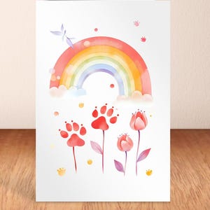 Karte für den Verlust eines Haustiers Hund oder Katze, Trauerkarte für Tiere, Regenbogenbrücke Haustierkarte, zum Gedenken an den Tod des Haustieres