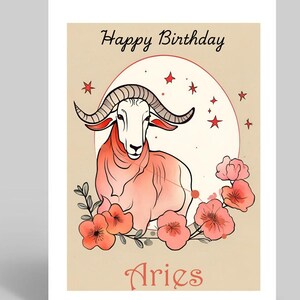 Tarjeta del signo zodiacal Aries, tarjeta de cumpleaños de Aries para ella, cumpleaños del horóscopo, tarjeta de cumpleaños femenina, tarjeta de cumpleaños astrológica
