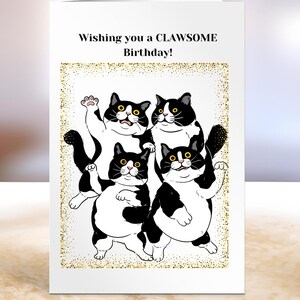 Lustige Katzengeburtstagskarte, Geburtstagskarte mit Tuxedokatzen, Lustige Geburtstagskarte, Katzenliebhaber Geburtstagskarte, Grüße von der Katze