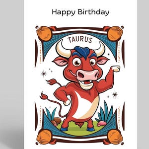 Biglietto di auguri di compleanno per il segno zodiacale del Toro, biglietto di auguri con oroscopo astrologico per aprile e maggio, segno zodiacale del Toro