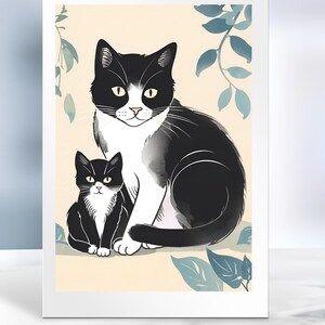 Carte d'anniversaire chat smoking, remerciement de la part d'un chat, carte chaton noir et blanc pour maman