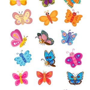 Juego de 18 pegatinas de mariposas de colores para niños de todas las edades. Pegatinas de mariposas de varios tamaños para álbumes de recortes. Pegatinas infantiles.