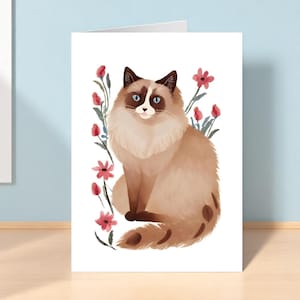 Carte d'anniversaire chat Ragdoll, carte d'anniversaire pour amoureux des chats Ragdoll, carte chat pelucheux, carte pour elle, merci de la part du chat