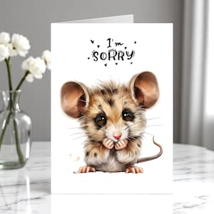 Illustration de souris mignonne carte désolé, carte pour dire désolé, carte d'excuses avec petite souris
