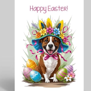Osterkarte mit süßem Hund, Hund mit Ostermütze, Hund und Osterei-Karte, Karte für Ostern, Hundeliebhaber Ostern