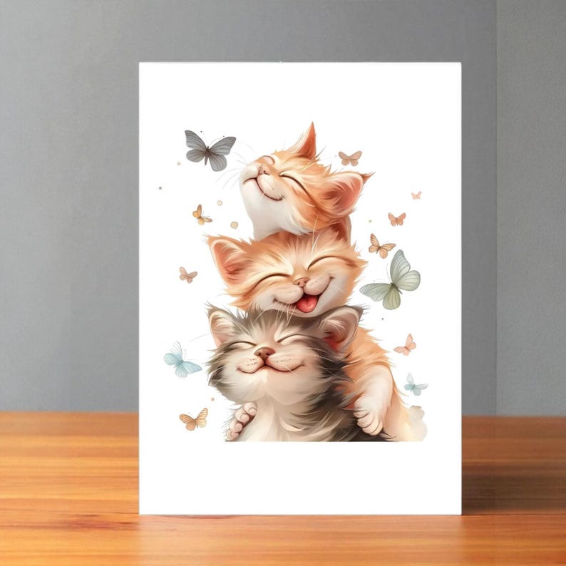 Three Kittens Card – Cute Cat Card for Birthday, Thank You, or Just Because – Adorable Kitty Illustration image 3