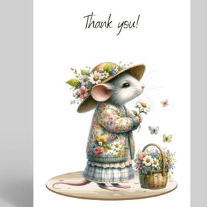 Carte de remerciement avec illustration mignonne de petite souris pour elle, carte de remerciement pour meilleur ami et voisin