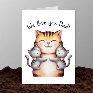 Grazioso biglietto per la festa del papà con immagini di gatti, biglietto per papà amante dei gatti, biglietto di auguri per la festa del papà da parte di gatti, papà e nonno