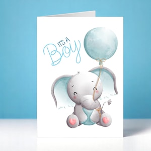 Tarjeta de bebé recién nacido, felicitaciones por el nacimiento de tu hijo, es un niño, tarjeta de bebé elefante