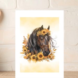 Biglietto cavallo nero, biglietto cavallo e fiori, perfetto per gli appassionati di cavalli, biglietto di compleanno a tema equino, biglietto per gli amanti dei pony