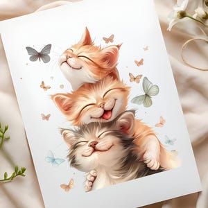 Three Kittens Card – Cute Cat Card for Birthday, Thank You, or Just Because – Adorable Kitty Illustration image 6