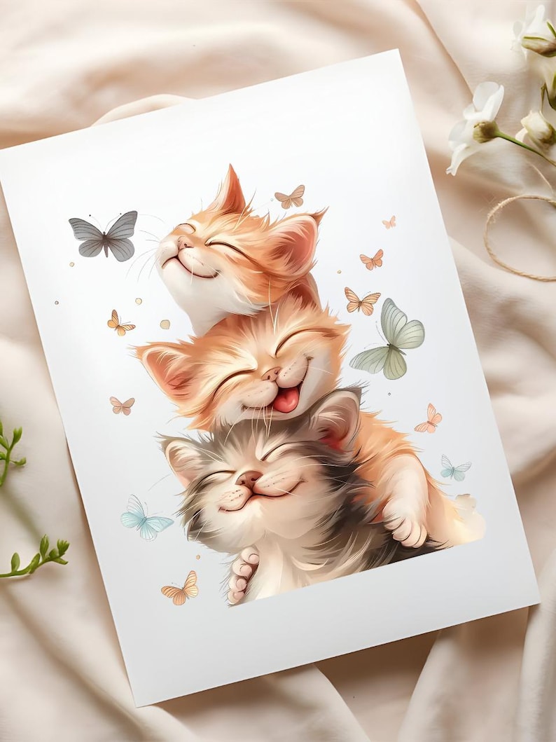 Three Kittens Card – Cute Cat Card for Birthday, Thank You, or Just Because – Adorable Kitty Illustration image 6
