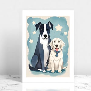 Grazioso biglietto per la festa del papà con due cani, biglietto per papà amante dei cani, biglietto di auguri per la festa del papà dai cani, papà e nonno