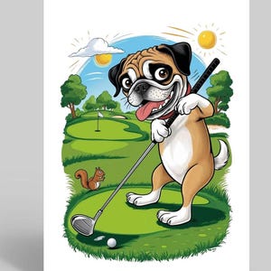 Carte d'anniversaire pour les amateurs de golf, carte de golf drôle pour lui, carte de chien carlin drôle pour homme, carte pour ami masculin