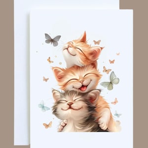 Three Kittens Card – Cute Cat Card for Birthday, Thank You, or Just Because – Adorable Kitty Illustration image 2