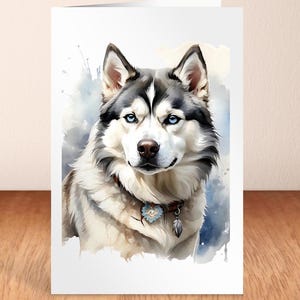 Husky Hund Karte, Husky Geburtstagskarte, A5 Karte mit Husky, Blanko Husky Karte, Siberian & Alaskan Huskies Karten