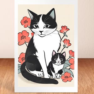 Adorable carte d'anniversaire de chat smoking, note de remerciement vierge à l'intérieur pour les amoureux des chats et les amis