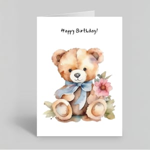 Teddybeer met bloemen Verjaardagskaart voor kinderen, fijne verjaardagswensen, schattig bloementeddyontwerp voor jonge kinderen