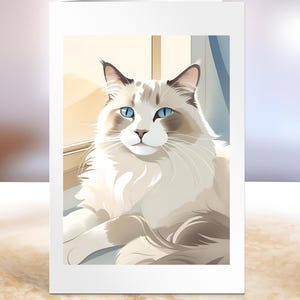 Cartão de gato Ragdoll, cartão de aniversário com gato Ragdoll, aniversário de amante de gatos, cartão Ragdoll em branco A5