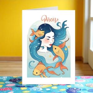 Pisces Sternzeichen Sternzeichen Karte, Pisces Geburtstagskarte für Sie, Horoskop Geburtstag, Geburtstagskarte weiblich, Astrologie Geburtstagskarte