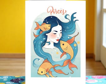 Carte du zodiaque signe astrologique Poissons, carte d'anniversaire Poissons pour elle, anniversaire horoscope, carte d'anniversaire femme, carte d'anniversaire astrologie