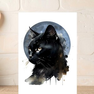 Mystische Katze Blanko Grußkarte, personalisiertes A5 Geschenk für Katzenliebhaber, schwarze Katze Geburtstag