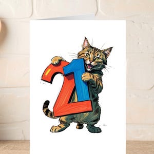 21e verjaardagskaart voor iedereen, verjaardagskaart met kattenthema voor 21-jarige, kattenliefhebber 21e verjaardagscadeau, 21e meisje