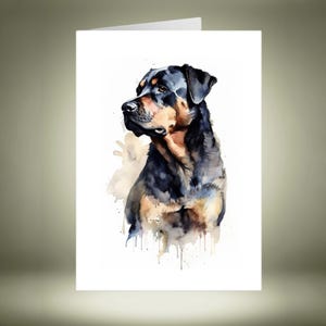 Rottweiler Card, Dog Lover Thank You Note, Blank Greetings for Large Dog Owner, Rottie Birthday & Appreciation, Watercolor Dog Art
